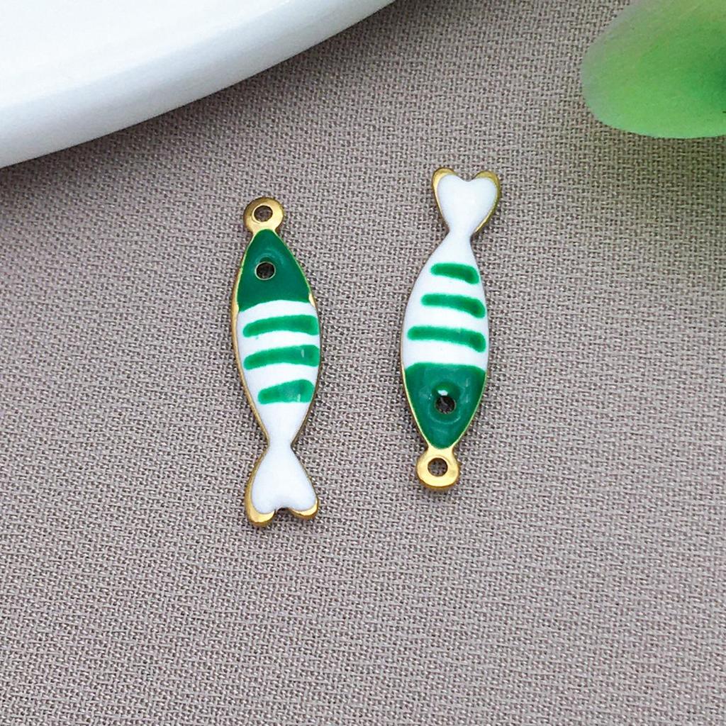 Stainless Steel Double-Sided Enamel Striped Fish Pendant for DIY Jewelry