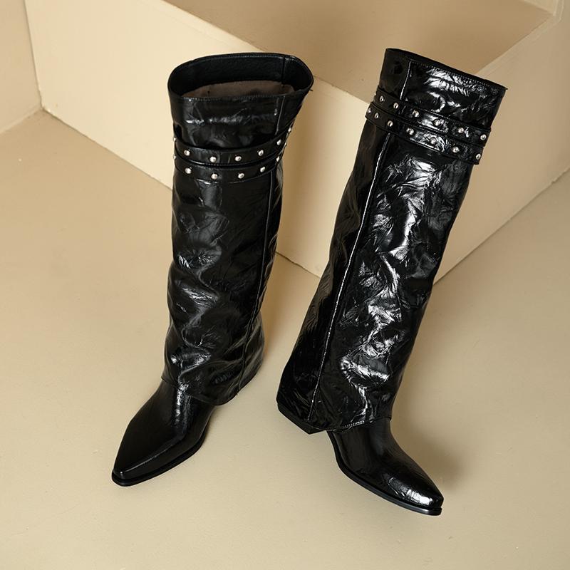 Women's Low-heeled Boots Autumn and Winter New European and American Thick-heeled Large-size Roman Medium Boots
