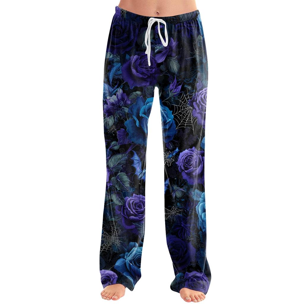 Women Loose Fit Halloween Themed Printed Casual Pants Elastic Waist Relaxed Trousers for Daily Wear Home Lounge