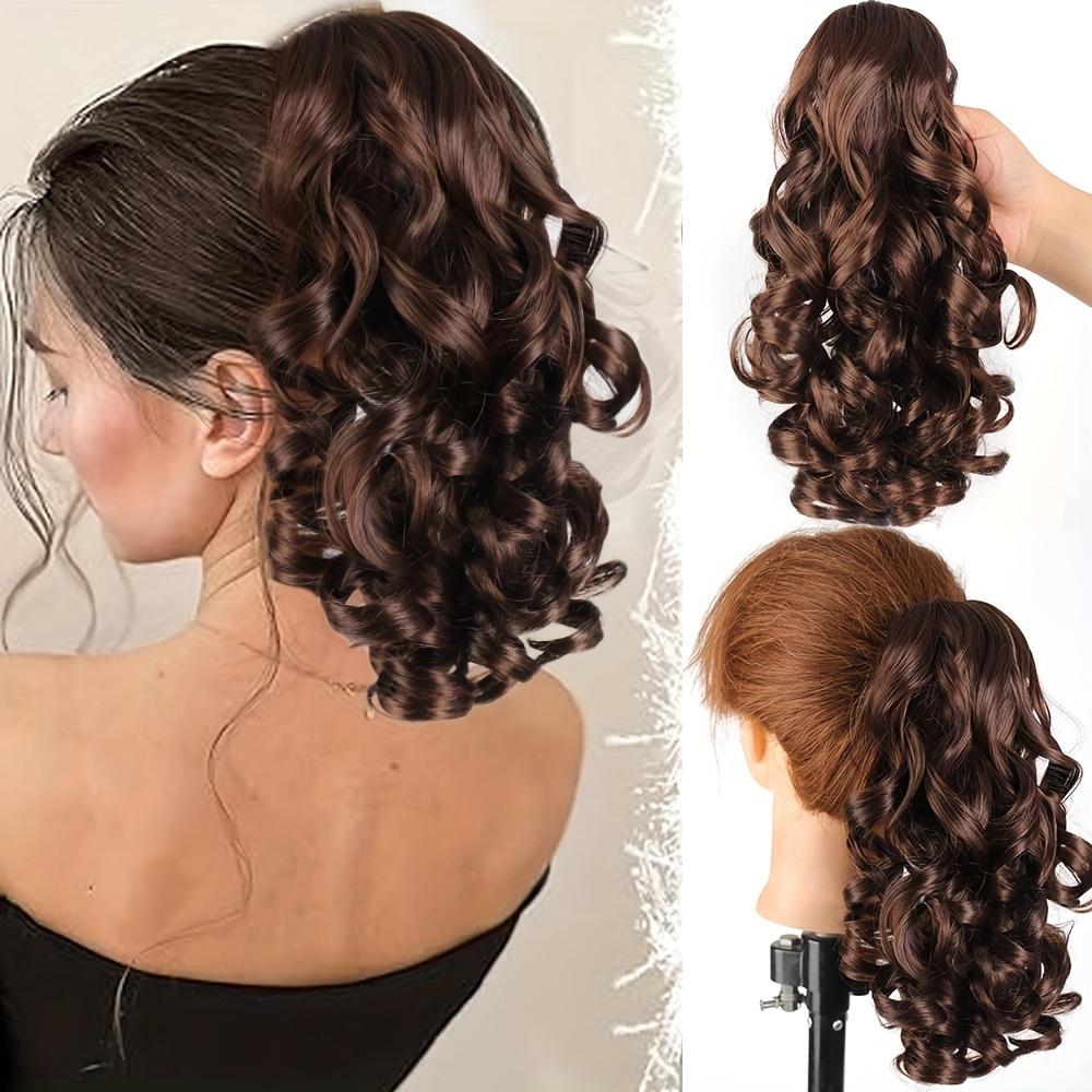 

Короткие накладные волосы для хвоста, накладные волосы на заколках-крабах для женщин, свободные вьющиеся хвостики, синтетические накладные волосы для девочек, повседневное использование на вечеринке