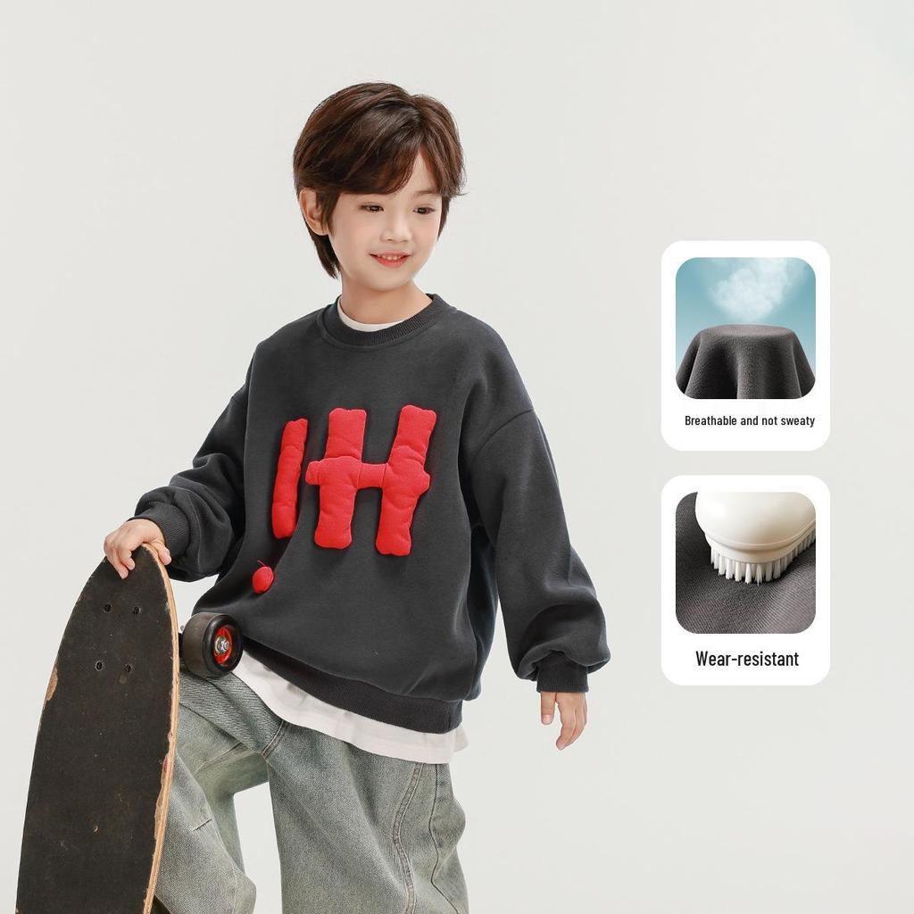 Fairy Tale Memory 2025 Spring/Autumn Kids' Grey Sweatshirt with 3D Letter Applique