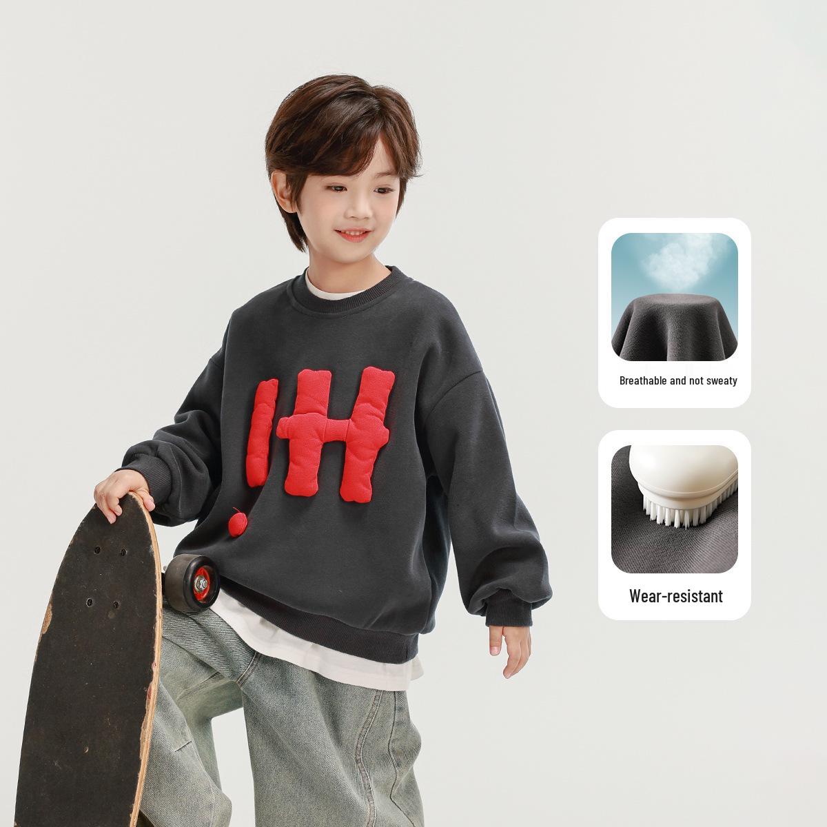 

Fairy Tale Memory 2025 Spring/Autumn Kids Grey Sweatshirt with 3D Letter Applique 120 cm серый