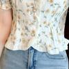 Summer Chic Women's Shirt Has A Design Sense of Niche Floral Ruffle Edge Bubble Sleeve Short Tops