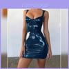 Pu Leather Bodycon Dress With Splicing Technique For Nightclub Dancing And Fashion Enthusiasts