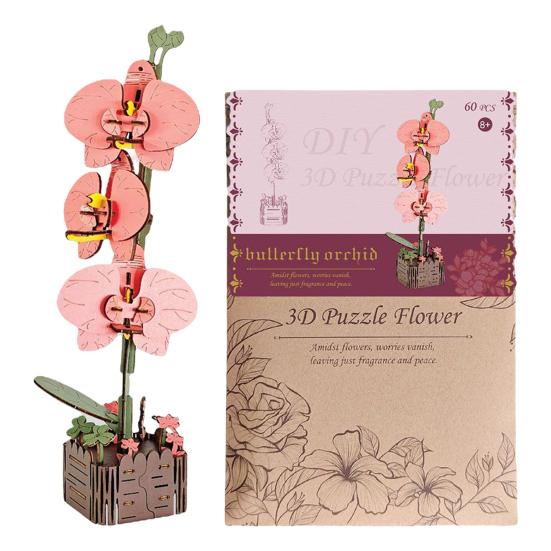 3D Wooden Flower Puzzle Kit for Adults DIY Botanical Bouquet Building Set Wood Sunflower/Rose Floral Craft Kit for Stress Relief Housewarming Gifts
