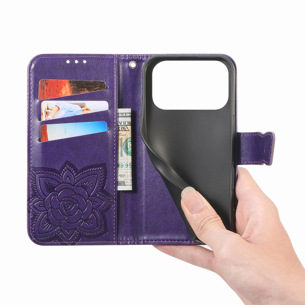 For iPhone 17 Pro Case with Strap Butterfly Pattern PU Leather Wallet Phone Cover