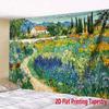 2D Flat,Van Gogh Style Garden Path Lavender Flowers Oil Painting Tapestry Impressionist Landscape Wall Art Bedroom Decor Floral