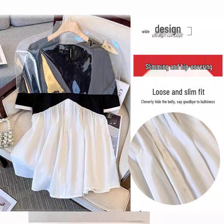 Plus Size Irregular Patchwork Dress - Short-Sleeved Summer Top for Women (120-350 Jin)