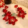 Red Hair Clips Chinese Style Alloy with Imitation Pearls Decor for Wedding Festival Hanfu Hairstyle