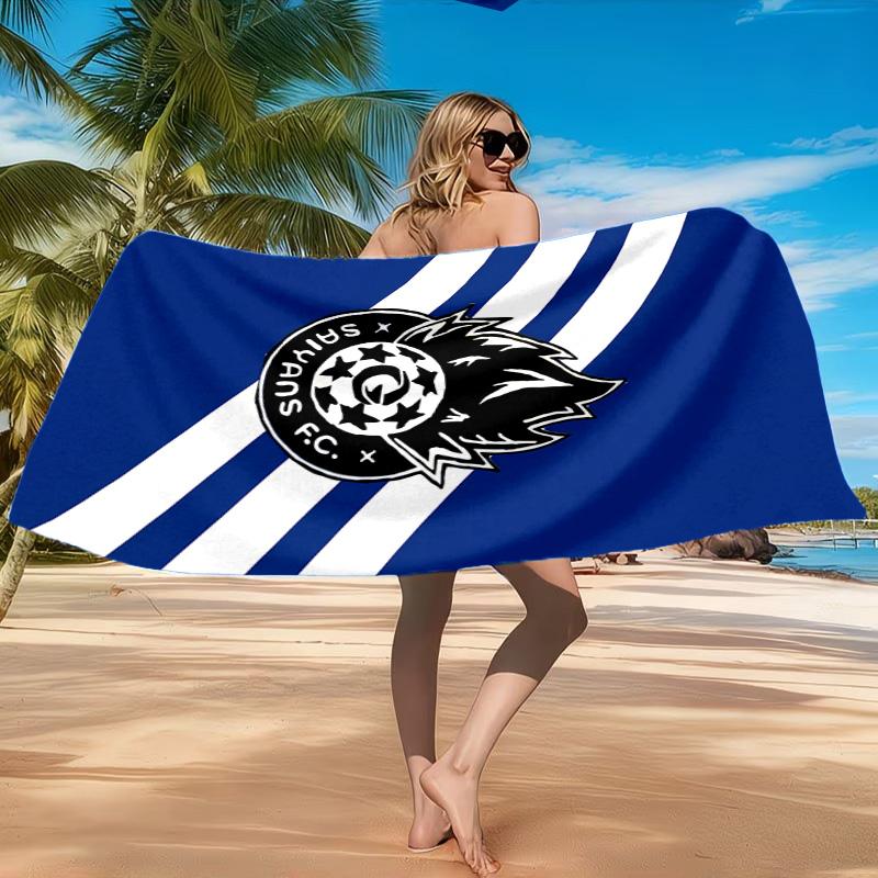 Flame Soccer Emblem Printed Microfiber Beach Towel, Soft And Absorbent, Quick-Dry, Ideal for Summer Travel, Beach Essential, Swimming Pool