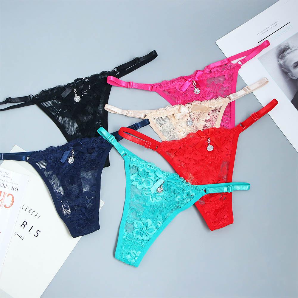 Cotton Crotch G String T-Back Low-waist Sexy Briefs Women Thong Lace Panties Pendant