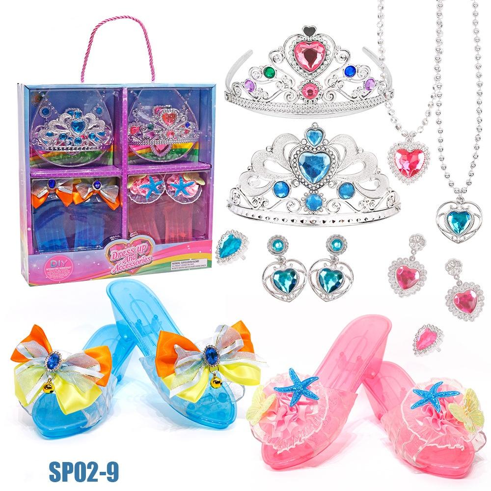 Princess Dress-Up Toy Set With Crystal Shoes,Necklace,Earrings,And Jewelry Box For Kids - Idea For Birthday Parties And Playtime