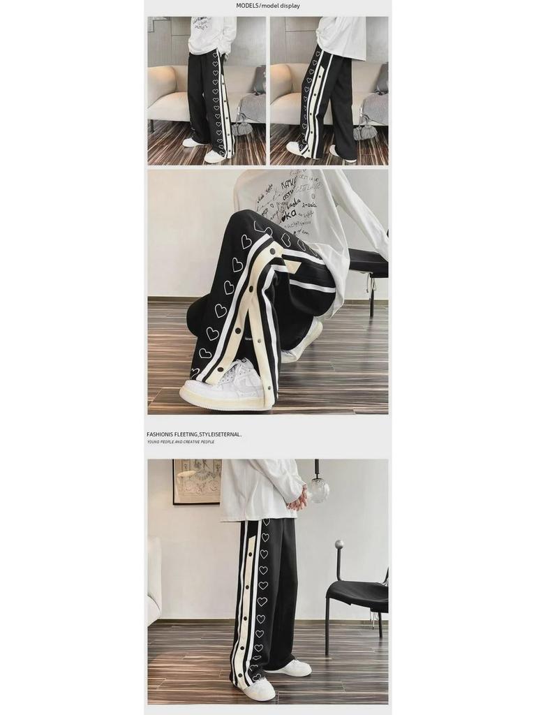 Men's Trendy Wide-Leg Buttoned Basketball Pants - Spring/Summer Loose Fit Casual Trousers
