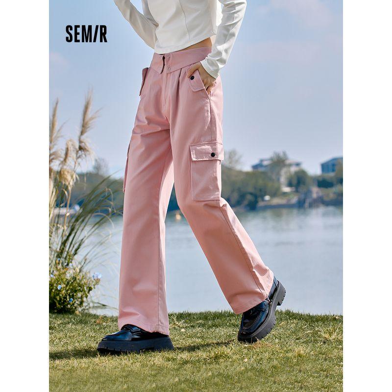

Senma Casual Pants Women s American Style Pure Color Waist Cargo Pants Tide Cool High Street Autumn Cotton Loose Pants Sweet Cool Fried Street Pink 60056 28