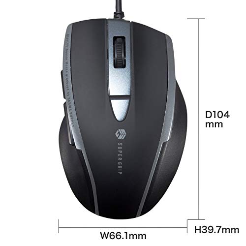 Sanwa Supply Mouse, Wired, USB Connection, Quiet, Blue LED, 5 Buttons (Equipped with Back and Forward Buttons), Medium Size, Black MA-BL168BK