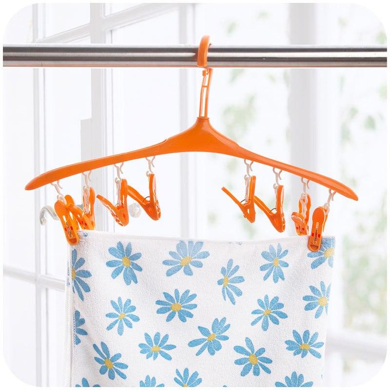 Multi-function Baby Hanger Windproof buckle clothes hanger +8 clips plastic 360 degree rotation drying rack for closet organizer