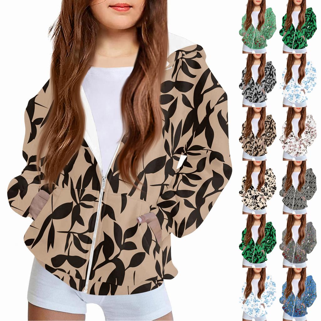 Kinder Mode Bedrucktes Langarm Kapuzensweatshirt Mädchen Hoodie Jacke