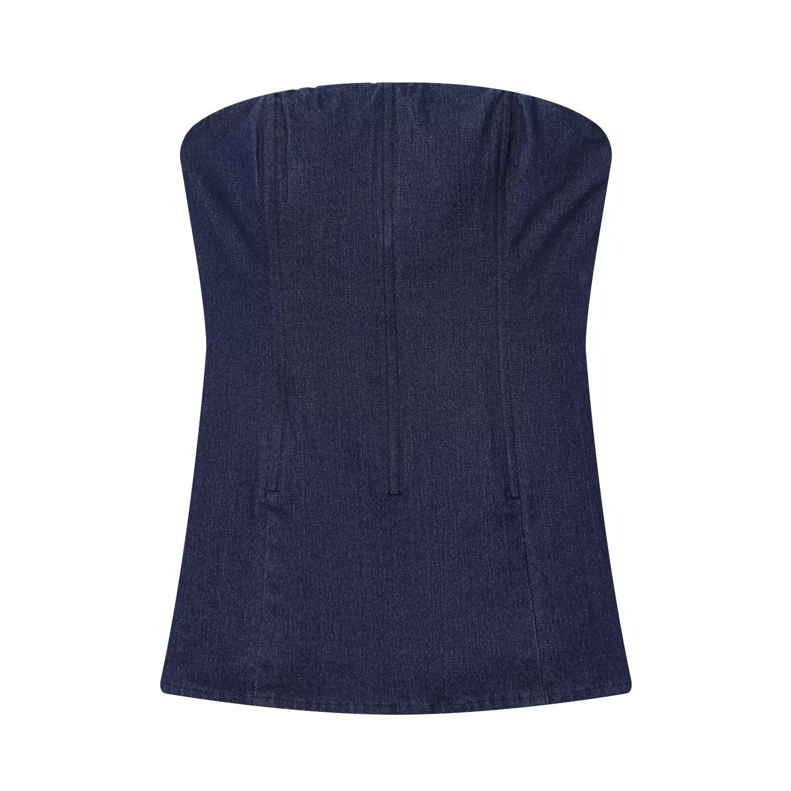 European and American style, new women s clothing, denim effect corset top 6929/365 XS темно-синий
