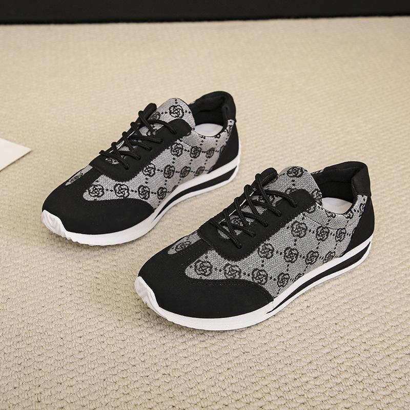 Women's Rose Pattern Casual Sneakers, Lace Up Platform Soft Sole Walking Shoes, Low-top Preppy Trainers