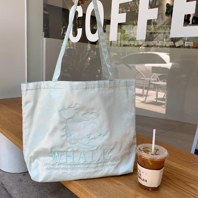 Niche Design Pearlescent Embroidery Cream Color Large Capacity Canvas Bag Women Handbag Shoulder Tote Bag