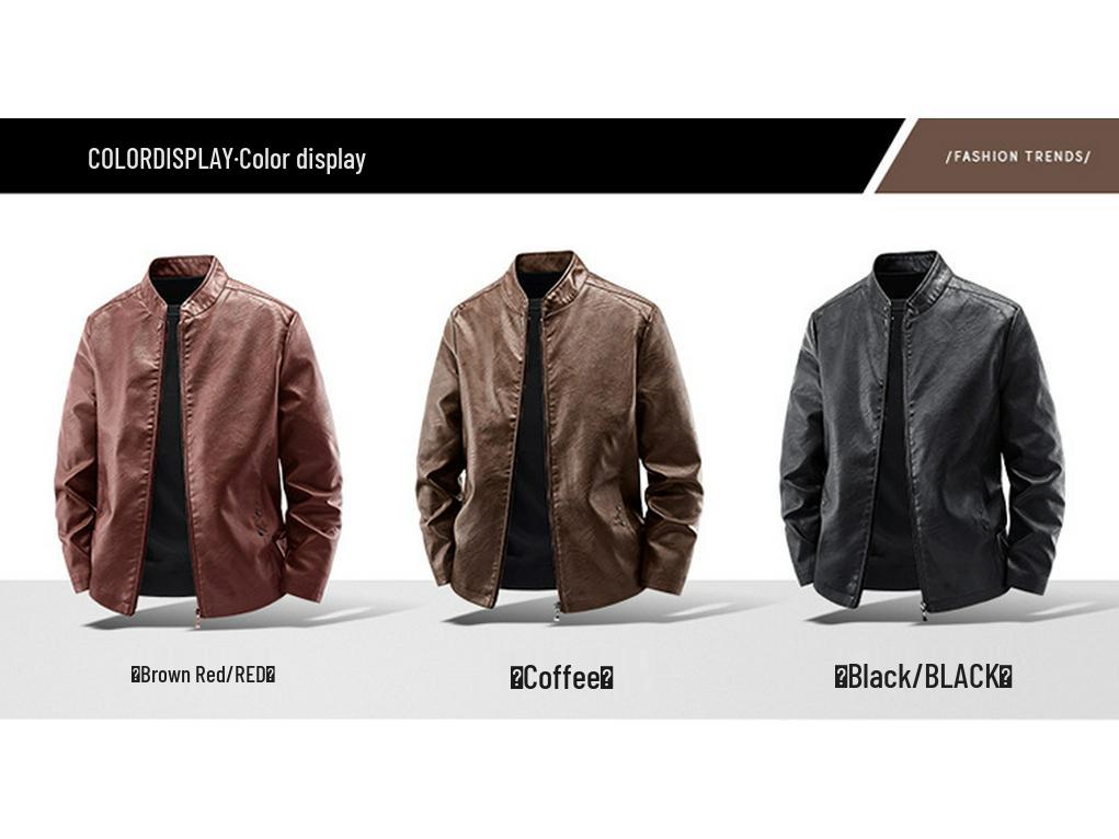 Men's Slim Fit Genuine Leather Jacket with Stand Collar and Velvet Lining - Casual Motorcycle Outerwear