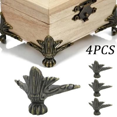 4 adet Antik Köşe Koruyucu, Bronz Mücevher Sandığı Ahşap Kasa, Dekoratif Ayak Bacak, Metal Köşe Koruyucu, Donanım Braketi
