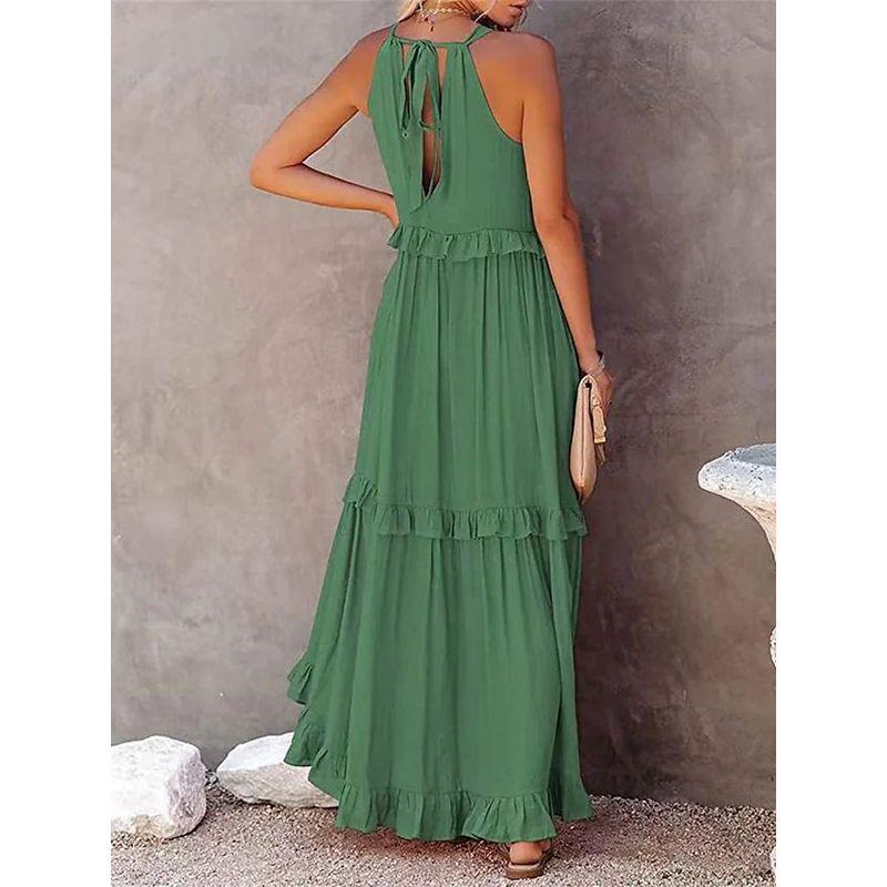 Fashion 2025 Summer New Holiday Ruffles Long Vest Dress Wide Hem Flowy Beach Dress Dress