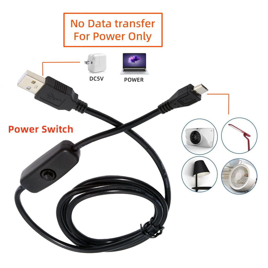 PW-015-MM 1.5m Micro USB Male to USB-A Male Cable with Power On/Off Button for DC5V Desk Lamp Fan Camera