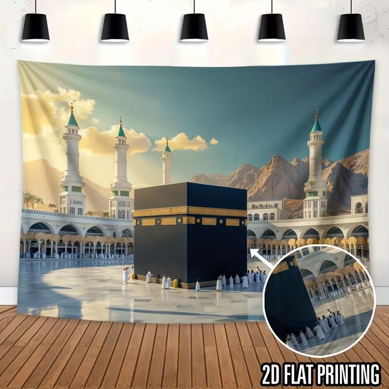 2D Islamic Kaaba Backdrop, Mecca Pilgrimage Scene for Ramadan & Eid Decor