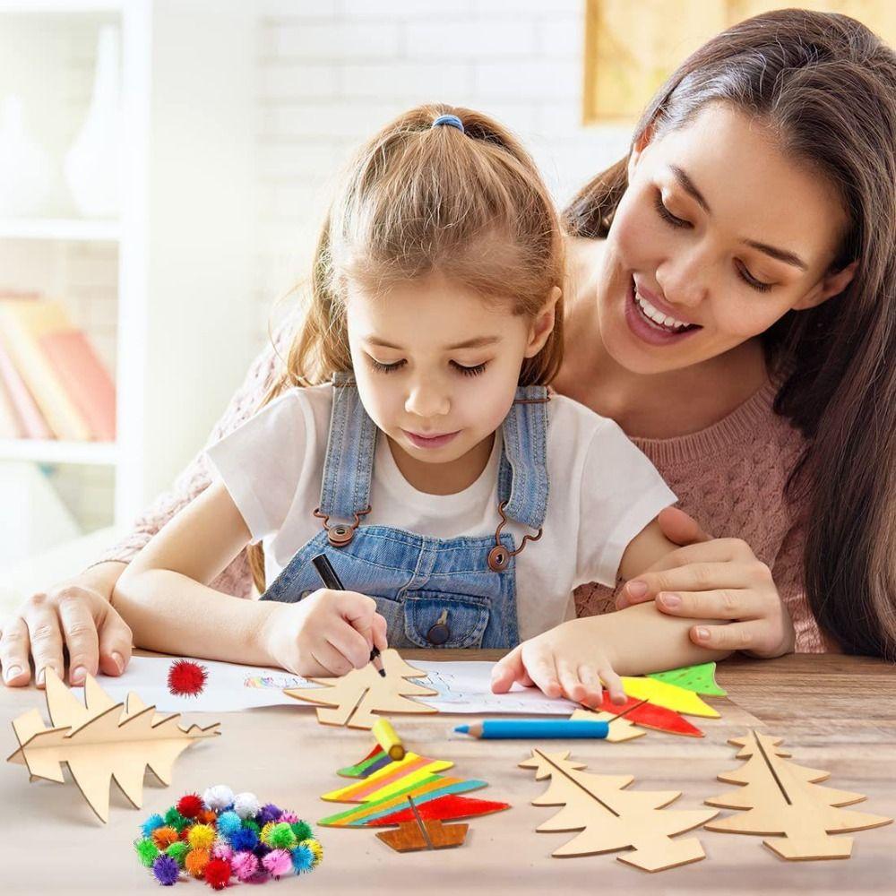 70 Stück DIY Handgemachter Weihnachtsbaum 3D Eltern-Kind-Interaktion Weihnachtsbaumschmuck Malen Holz-Zeichenbrett