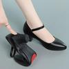 Soft Leather Mid-Heel Non-Slip Women's Shoes for Work or Dancing with Cheongsam; One-Buckle Style for Middle-Aged Women