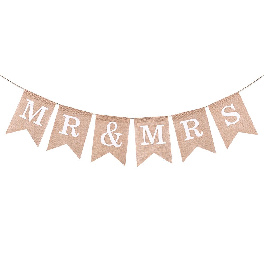 

Runtowo 1pc Mr & Mrs Linen Banner , Vintage Wedding Bunting Photo Props , Rustic Flag Garland Wedding Party Decoration