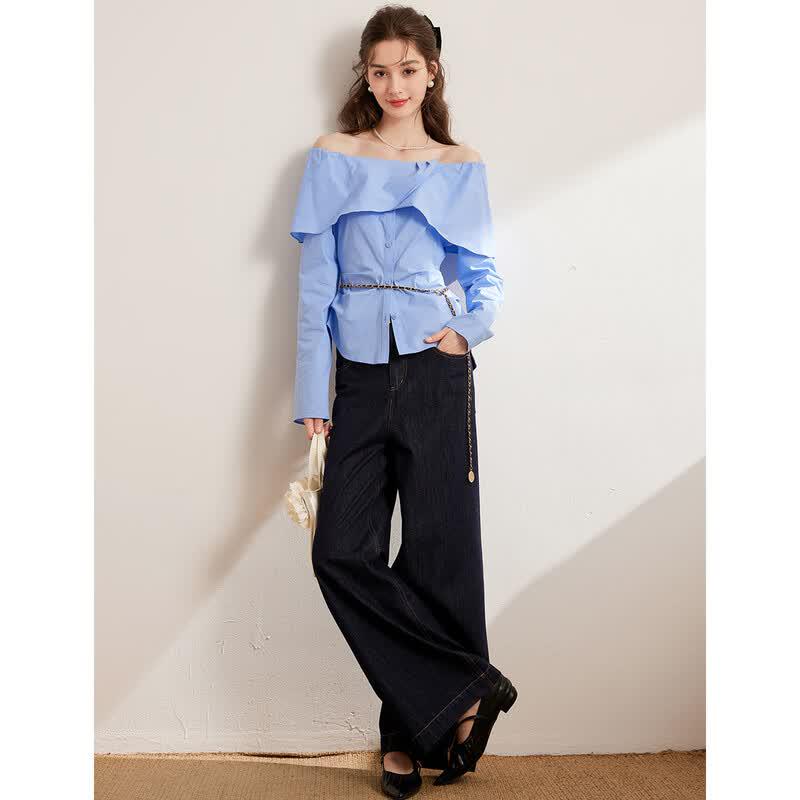 Bailuyu Elegant Ruffled Off-Shoulder Long Sleeve Blouse