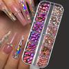 12 Grids Nail Art Rhinestones Jewelry Set Multi-shapes Colorful Flatback Nail Charms 3D Nails Accessories