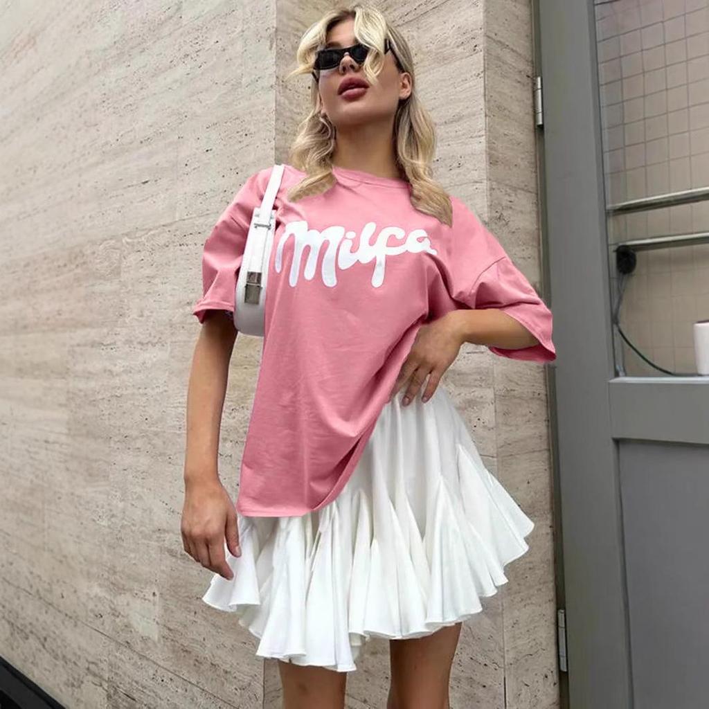 Dopamine Retro-Style Loose Fit Cotton T-Shirt with American and European Print