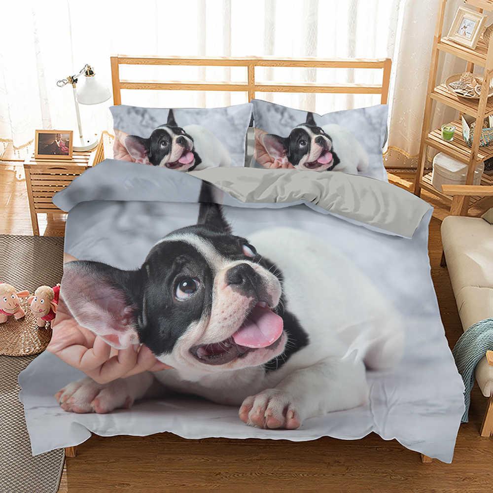 French Bulldog Duvet Cover Set King Size Cute Puppy Animal Theme Bedding Set For Kids Teen 2/3Pcs Soft Comforter Cover