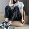 Women's Summer Ice Silk Mesh Spliced Harem Pants, Sun Protection and Air Conditioned, Cropped Foot-Binding Style.