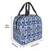 Antique Classic Lisbon Blue Azulejo Tile Floral Pattern Insulated Lunch Bag for WomenOffice Cooler Thermal Food BoxTote Portable
