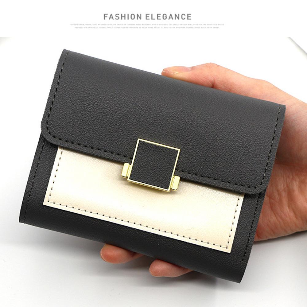 Fashion Women Wallet Luxury PU Leather Patchwork Short Purse Slim Trifold Card Holder Female Small Square Buckle Clutch Coin Bag
