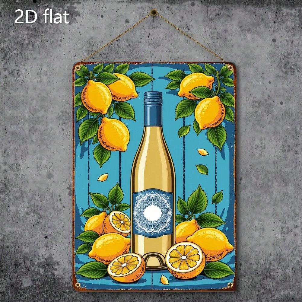 Vintage Lemon Metal Wall Art - Realistic 2D Flat Iron Sign for Kitchen Bar Home Halloween Decor