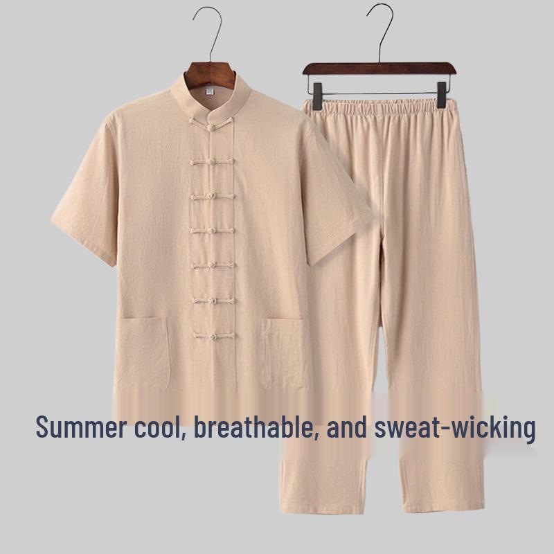 Men's Summer Cotton Linen Tai Chi Suit – Short Sleeve Tang Suit Set