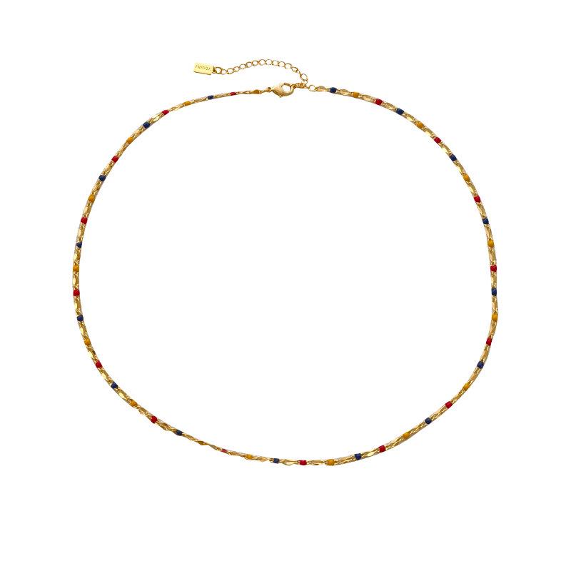 Copper Plated Gold Retro Color Block Drip Oil Necklace - Fashionable Jewelry Clavicle Chain