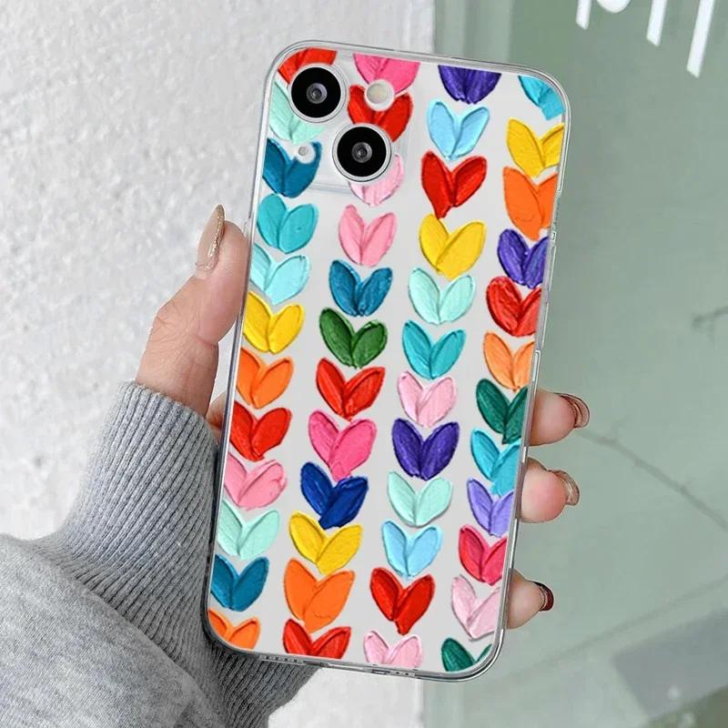 

Phone Case for IPhone 16 15 Pro Max 11 12 13 Mini 7 8 14 Plus X XR XS MAX Fundas Transparent Cute Cartoon Love Heart Soft Cover iPhone 16 Pro