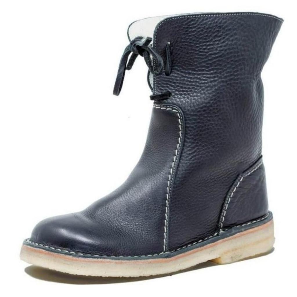 Flat Heeled Round Toe Casual Boots for Autumn and Winter Season, with Front Lace Up and Low Cut Solid Color, Women's Flat Bottom,Winter Snow Boots