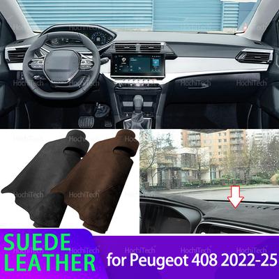 Für Peugeot 408 2022 2023 2024 2025 Auto Armaturenbrettabdeckung Schwarze Leder-Armaturenbrettabdeckung Wildleder-Armaturenbrettmatte Sonnenschutz Zubehör