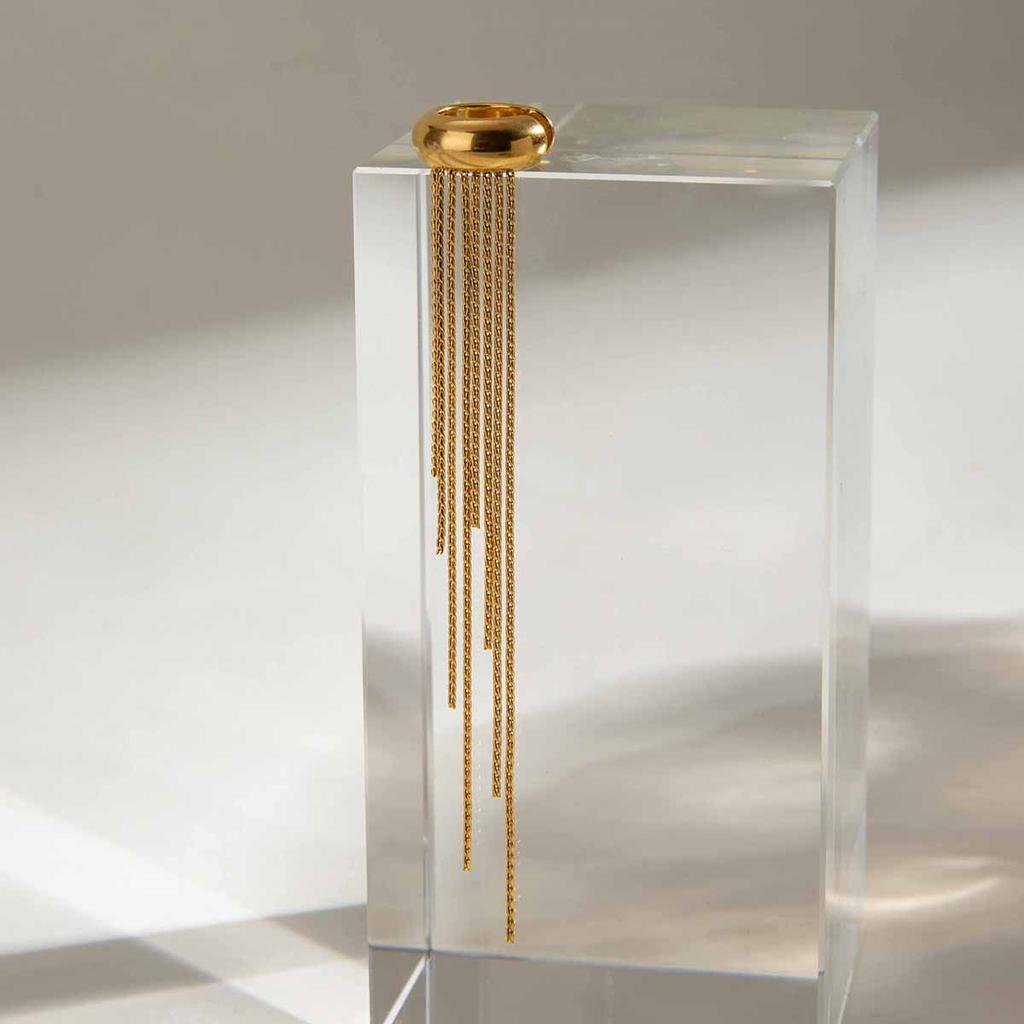 Yori 1Pc Long Tassel Drop Dangle Ear Clip Women's Metal Charms Stainless Steel Jewelry Gold Color PVD Waterproof