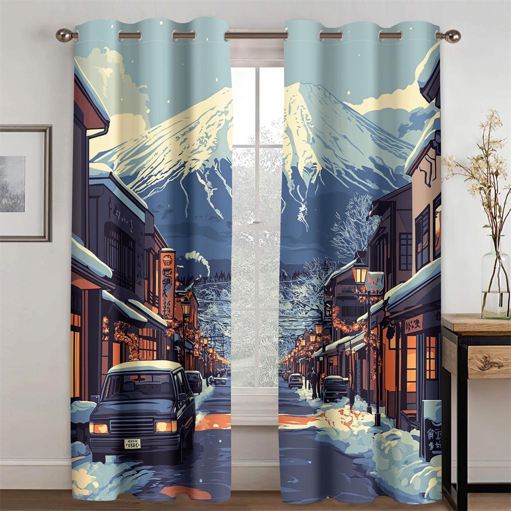 3D Glittering Fuji Mountain Curtains Romantic Joy Fit Bedroom Living Room Kitchen Decor New Arrivals Limited Time Offer 2 pcs