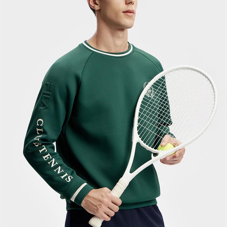 Fila Letter Sport Knitted Color Block Loose Sweatshirt Men Sweatshirt Dark-Green A11M413205F-GN