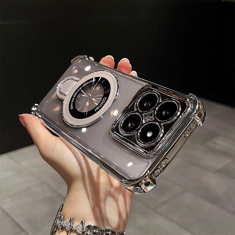 Clear Shockproof Magnetic Bracket Phone Case For Samsung S25 S24 S23 S22 S21 S20 Plus FE Ultra S25 Edge Soft Silicon Stand Cover