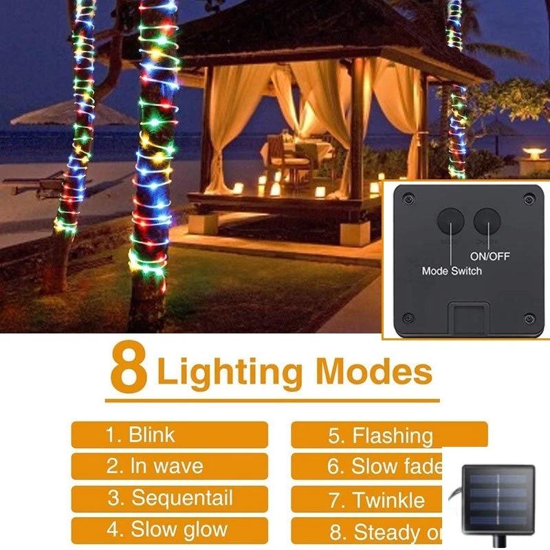 Solar Rope Light LED Outdoor Waterproof Copper Fairy String Tube Lights for Party Garden Yard Home Wedding Holiday Decoration